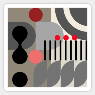 Modern Abstract Geometric Bauhaus Doodle Red Black Grey Style Sticker